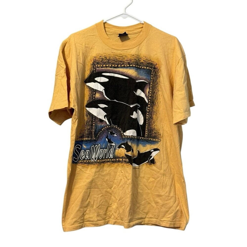 1995 Sherry's Best Sea World Tee Size XL T-Shirt Yellow Made In USA Vacation VTG